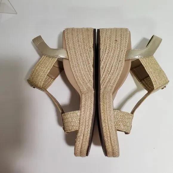 Vionic Calera Platform Sandals Womens 9 Gold Leather Espadrille Ankle Strap 2.5" - Picture 5 of 16